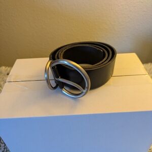 Banana Republic Black Leather Belt with Silver Buckle